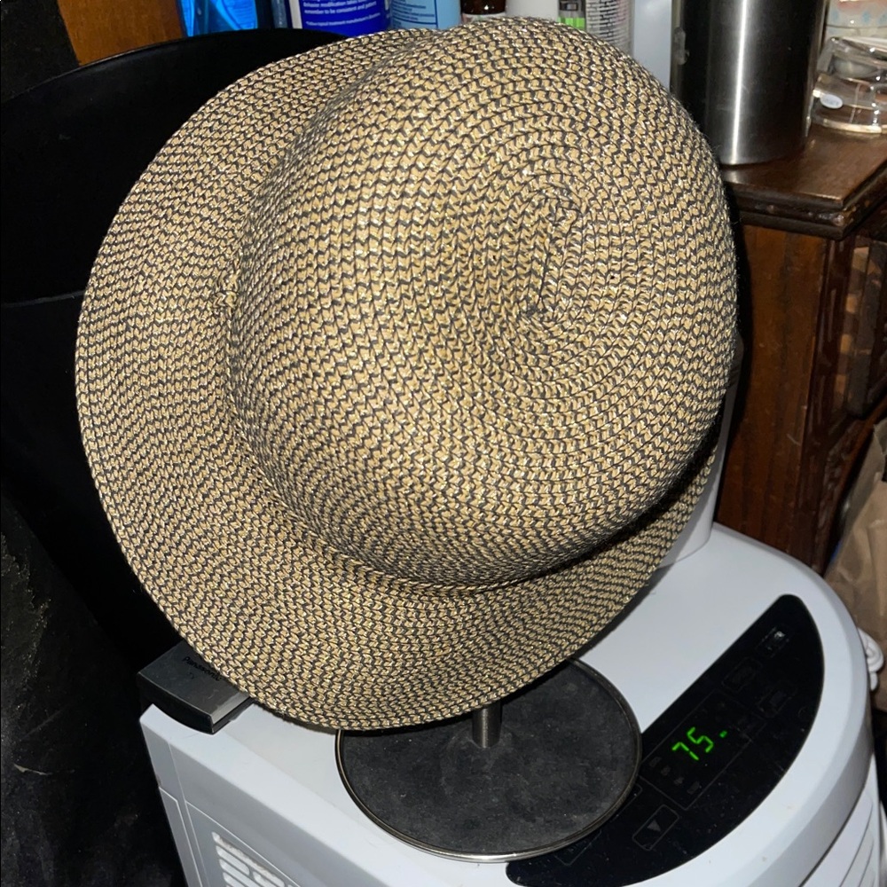 Nine West Two-Tone Woven Straw Fedora in Tan and Black